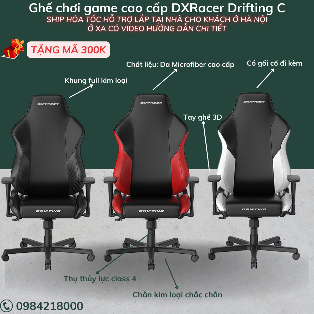 Ghế chơi game cao cấp dxracer drifting c-neo | ghế chuyên game cao cấp khung full kim loại | chất liệu da cao cấp
