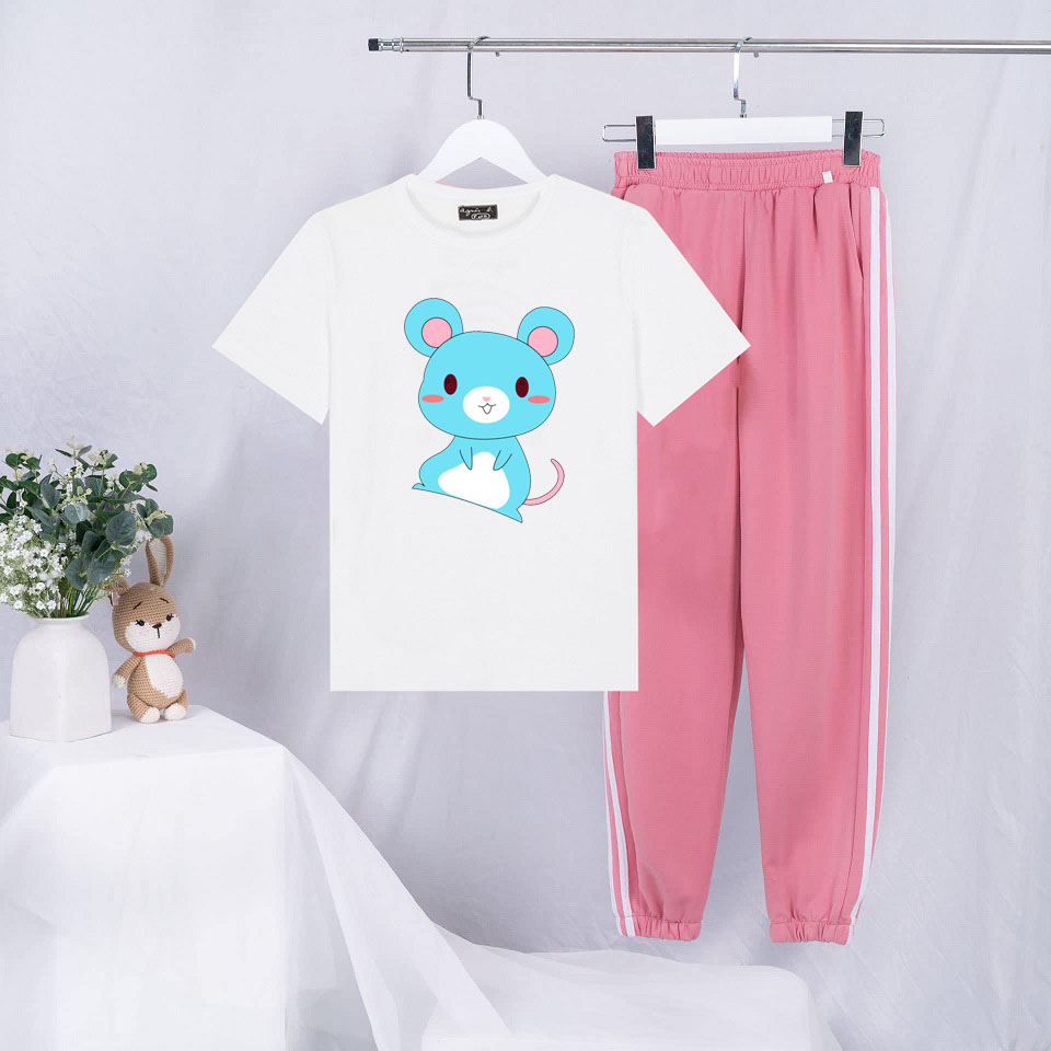 Sét Bộ Đồ Quần Áo Nữ Đẹp Giá Rẻ Ngắn Tay Mặc Đi Chơi Xinh Cute - Mặc Ở Nhà Dễ Thương Cho Học Sinh Cấp 2-3, Combo Áo Thun Phông Trắng Coton Organic Cổ Tròn In 3D Tớ Nhớ Cậu Kèm Quần Ống Rộng