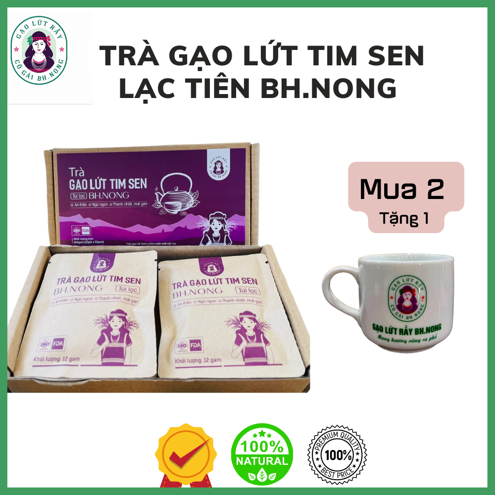Trà Gạo Lứt Tim Sen BHNONG - Trà gạo lứt tim sen lạc tiên cô gái Bhnong - An thần, ngủ ngon, tốt cho tim mạch