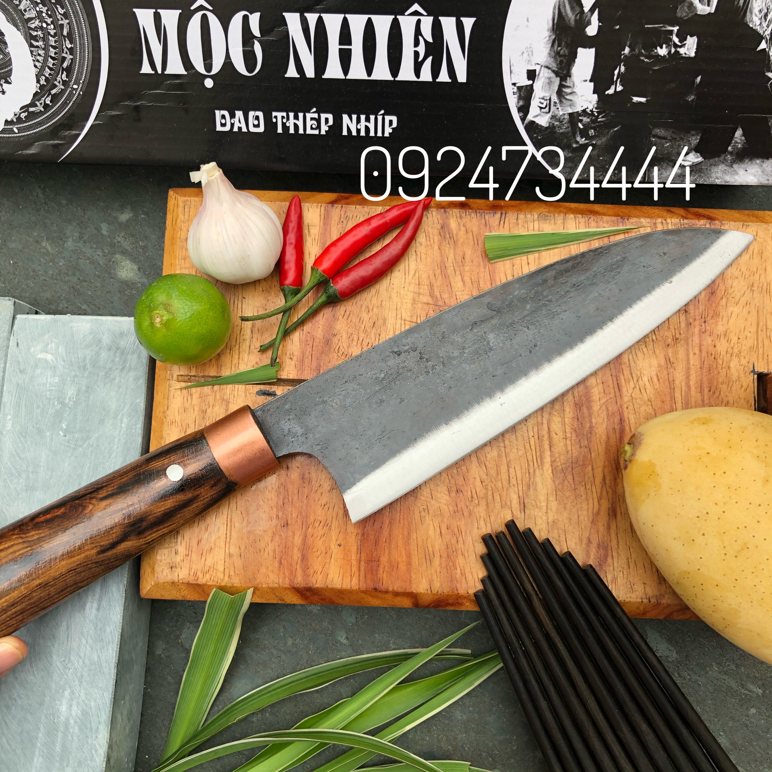 Dao thái thịt kiểu Nhật, lưỡi nhíp ô tô 100% rèn thủ công chính hãng Mộc Nhiên