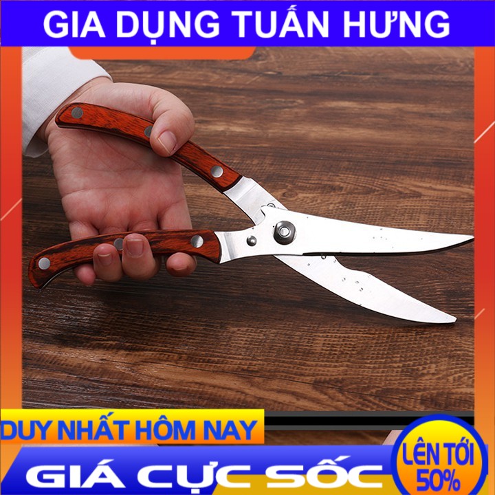 Kéo cắt gà, cắt thịt cán gỗ đa năng xuất nhật, Kéo cắt gà xuất xứ Nhật Bản cán gỗ lưỡi thép không gỉ, keo cat ga
