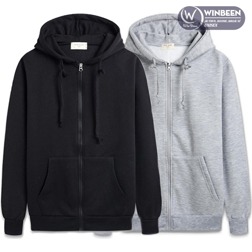 Áo khoác nỉ nam có mũ WinBeen áo khoác trơn nam, áo khoác FG form rộng có nón kiểu dáng thời trang vải nỉ dầy  áo khoác màu đen, xám cơ bản