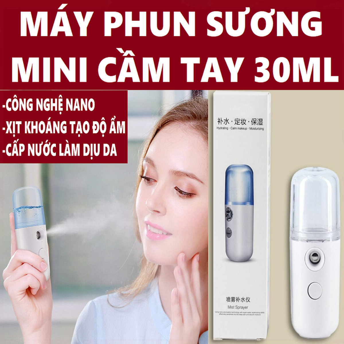 Máy phun sương tạo độ ẩm bình xịt khoáng nano xông chăm sóc cho da mặt cầm tay mini