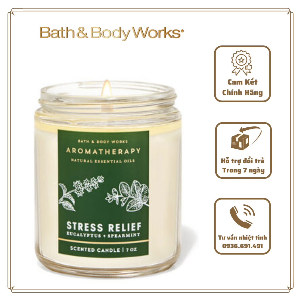< BBW USA > Nến thơm Bath & Body Works Stress relief EUCALYPTUS SPEARMINT 1bấc 198g