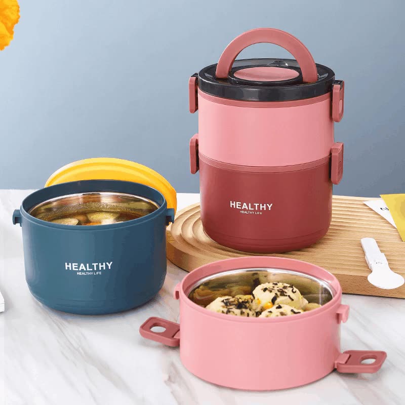Hộp cơm giữ nhiệt, hộp cơm giữ nhiệt văn phòng 3 tầng, cặp lồng ủ cơm 3 tầng, Cặp lồng giữ nhiệt hộp đựng thức ăn 3 tầng Gourmet, Healthy-