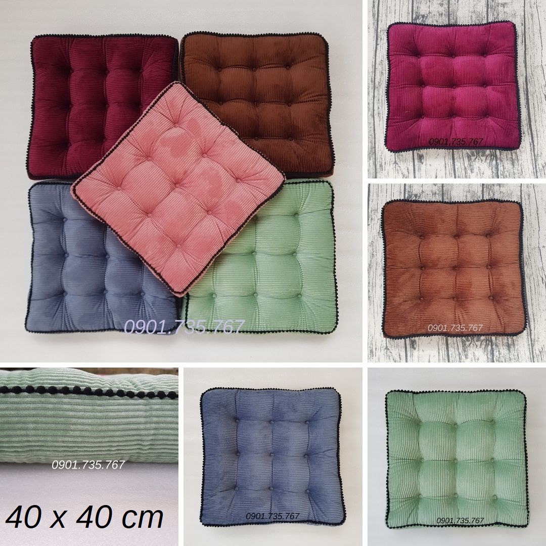 Nệm ngồi bệt, đệm ngồi Vải Nhung tăm cao cấp 40x40x6cm