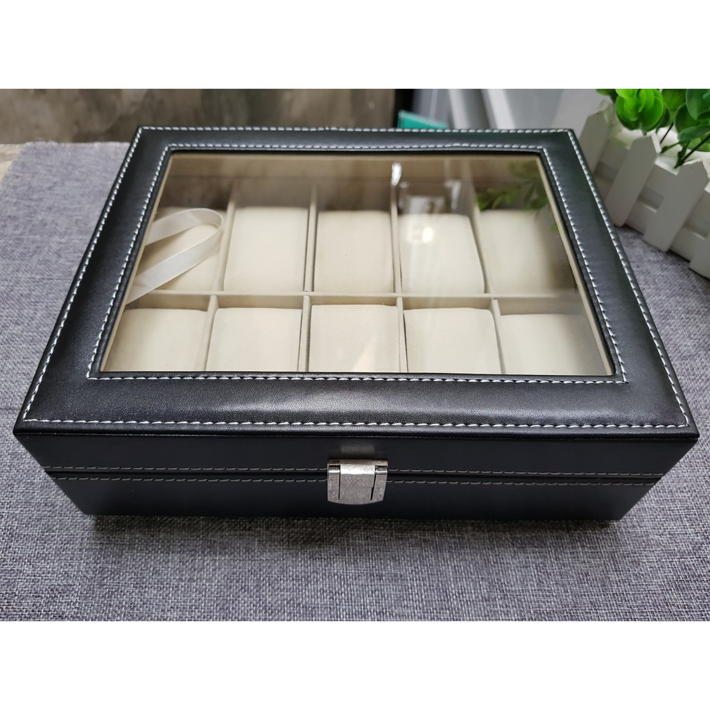 Hộp đựng đồng hồ đeo tay 10 ngăn bọc da cao cấp sang trọng, hộp trưng bày đồng hồ 10 ngăn hiện đại, hộp đựng dồng hồ bọc da, hộp đựng đồng hồ, hop dung dong ho