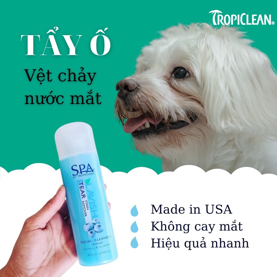 Dung dịch tẩy vết ố mắt cho chó mèo Tropiclean Tear Stain Remover - 50ml xuất xứ Mỹ