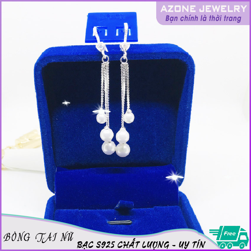 Bông tai | bông tai nữ | bông tai bạc nữ bạc s925 dáng dài đính ngọc trai #azbt002 - azone 24h khuyên nụ hoa tai