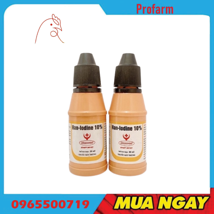 Han - iodine 10% sát trùng chai 50ml khử trùng chuồng trại, dụng cụ chăn nuôi, vết thương