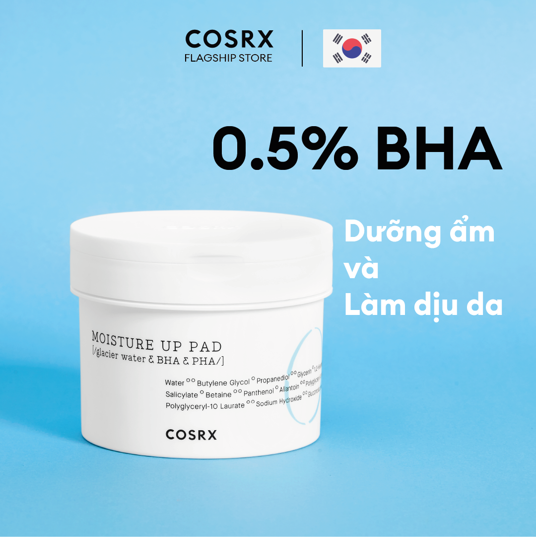 Bông Tẩy Tế Bào Chết Hoá Học Và Dưỡng Ẩm Da (0.5% BHA, Keo Ong, Trà Xanh) COSRX One Step Moisture Up Pad 70 Miếng