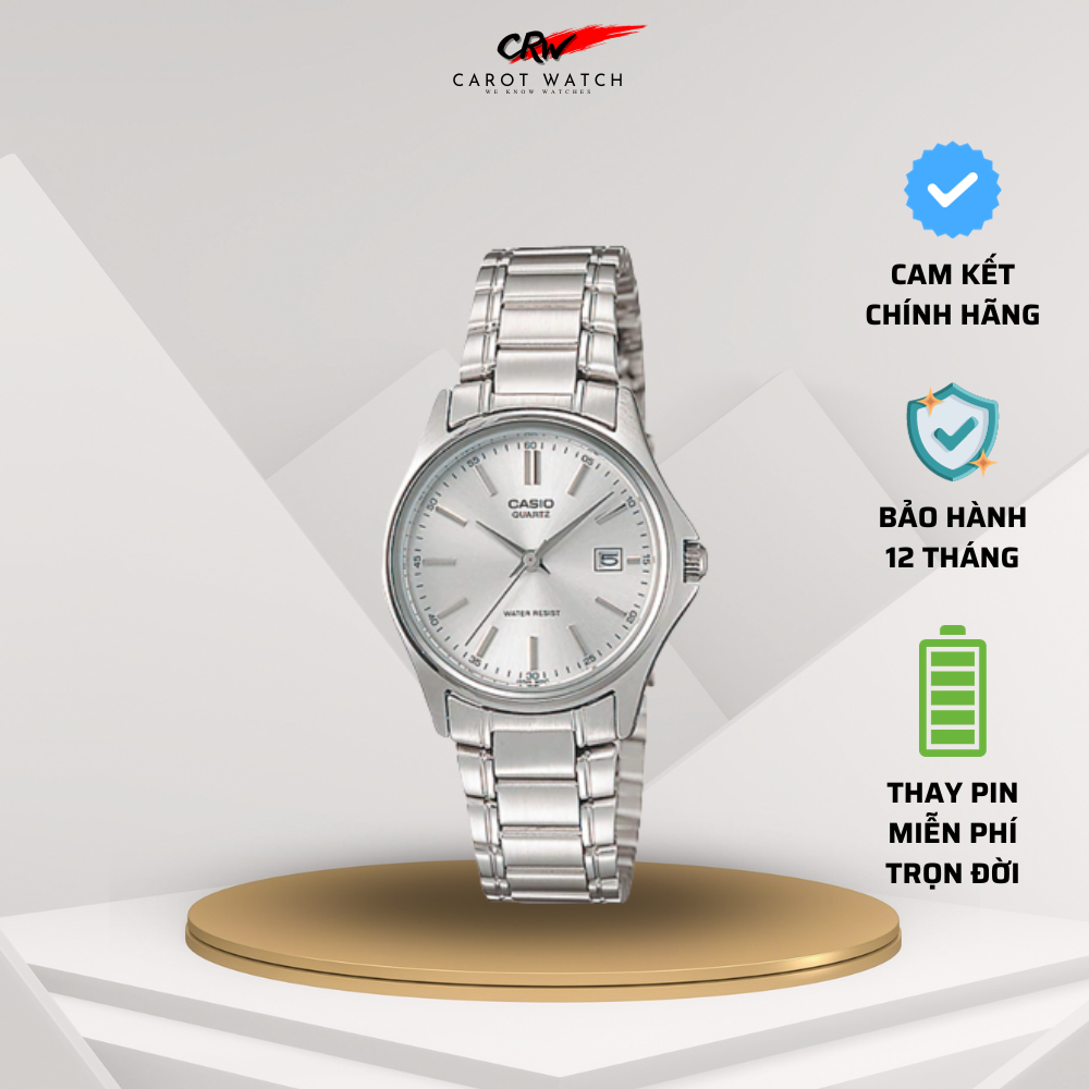 Đồng hồ nữ casio ltp 1183a 7a mặt trắng dây kim loại chống nước