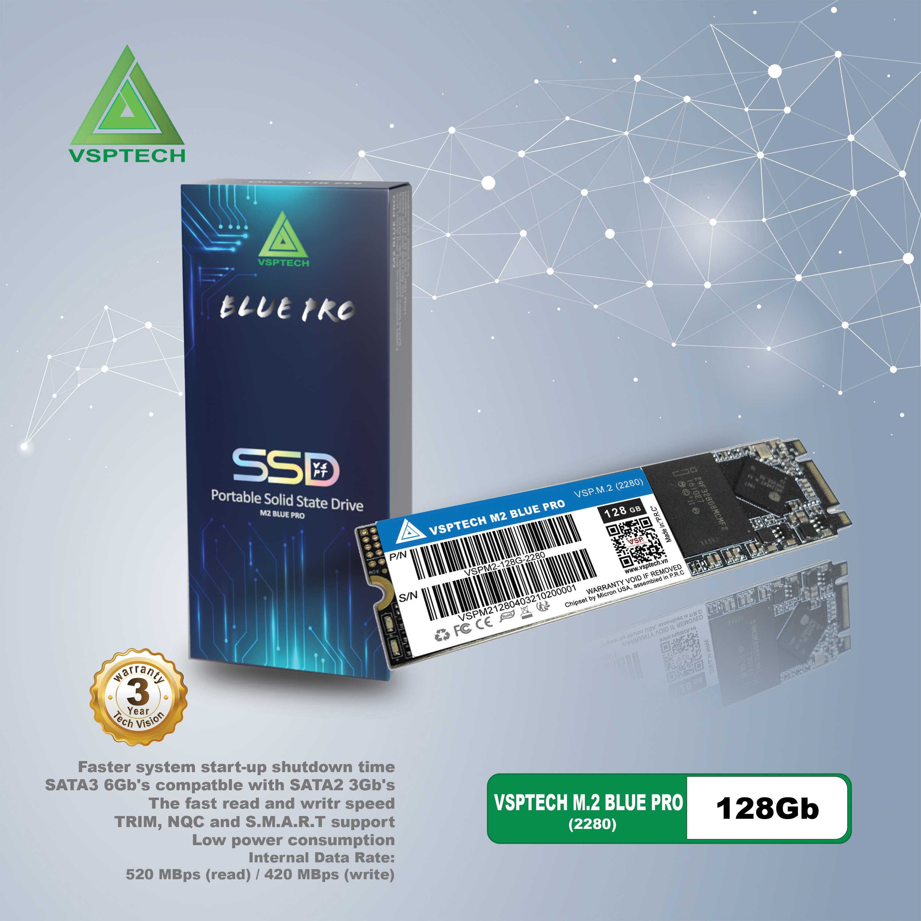 Ổ Cứng SSD VSPTECH BLUE PRO M.2 2280 128Gb