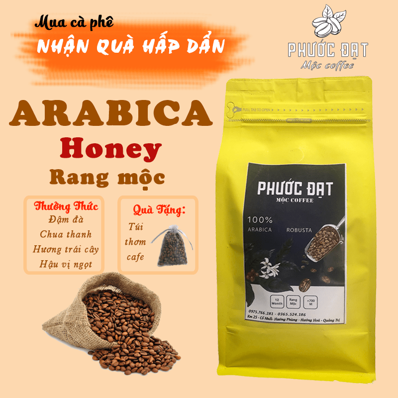 Cà phê Arabica Honey rang mộc nguyên chất 100% - Cà phê khe sanh quảng trị Phước Đạt Mộc Coffee