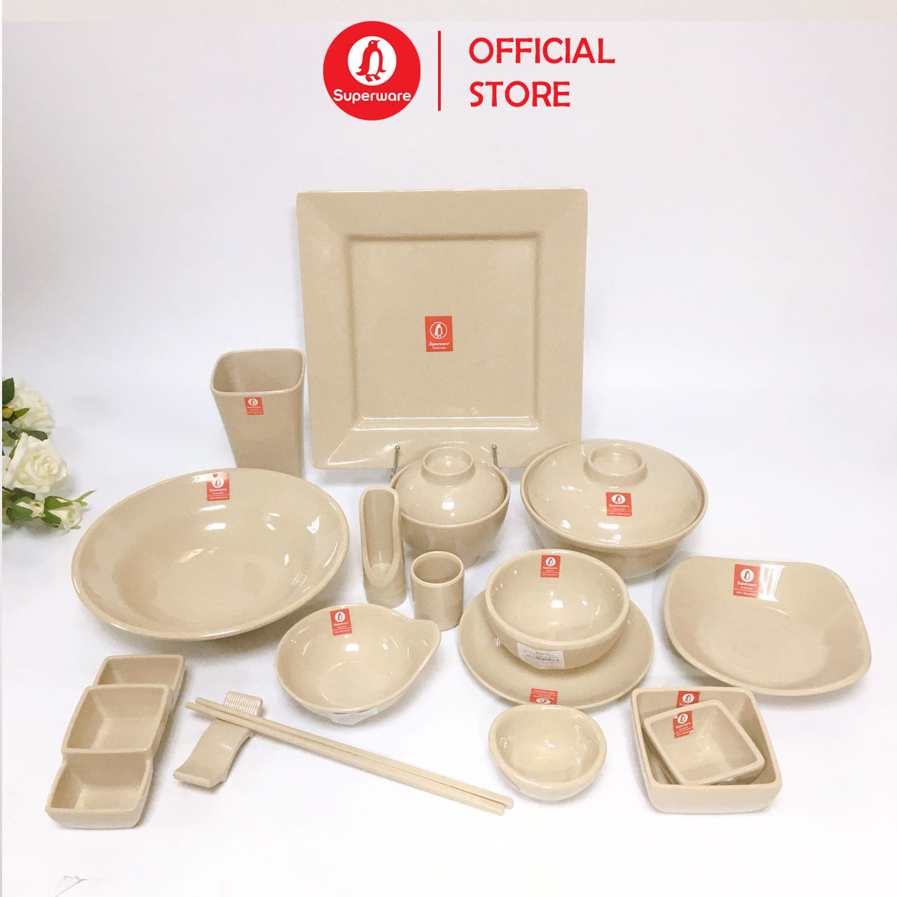 Bộ bát đĩa superware nhựa phíp 100% melamine - stone