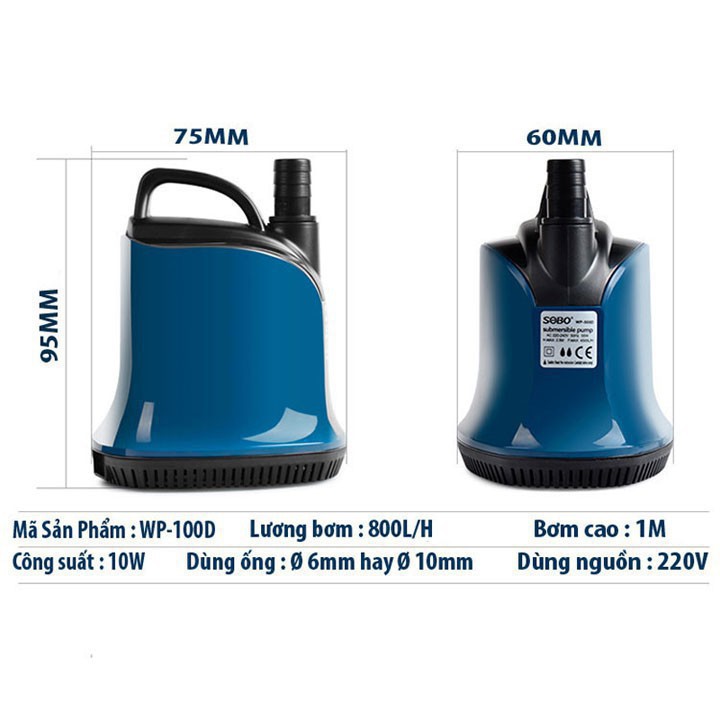 Máy bơm hút đáy sobo wp-100d 7w bơm chìm hút cặn 360 độ hồ cá wp 100d