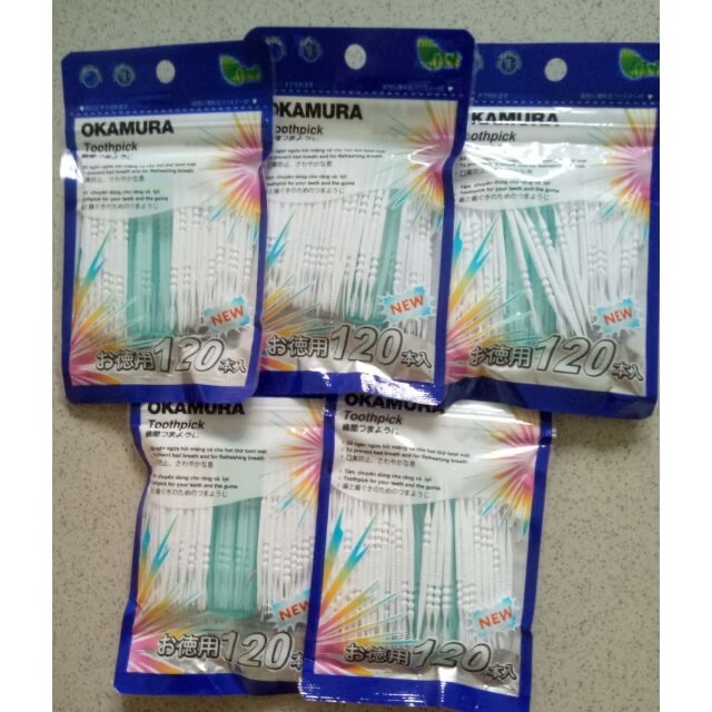 [HCM][COMBO 5] Combo 5 bịch tăm nhựa nha khoa Nhật Bản Okamura 120 cây