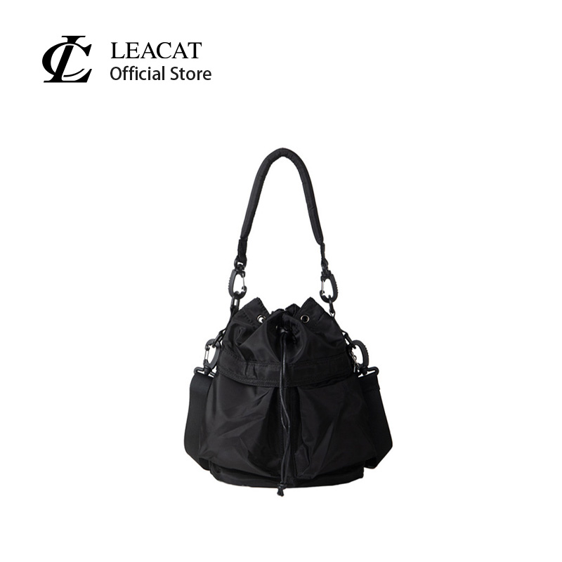 Leacat women's single-shoulder bag multi-function large capacity nylon handbag, suitable for high-end feel drawstring armpit shoulder bag