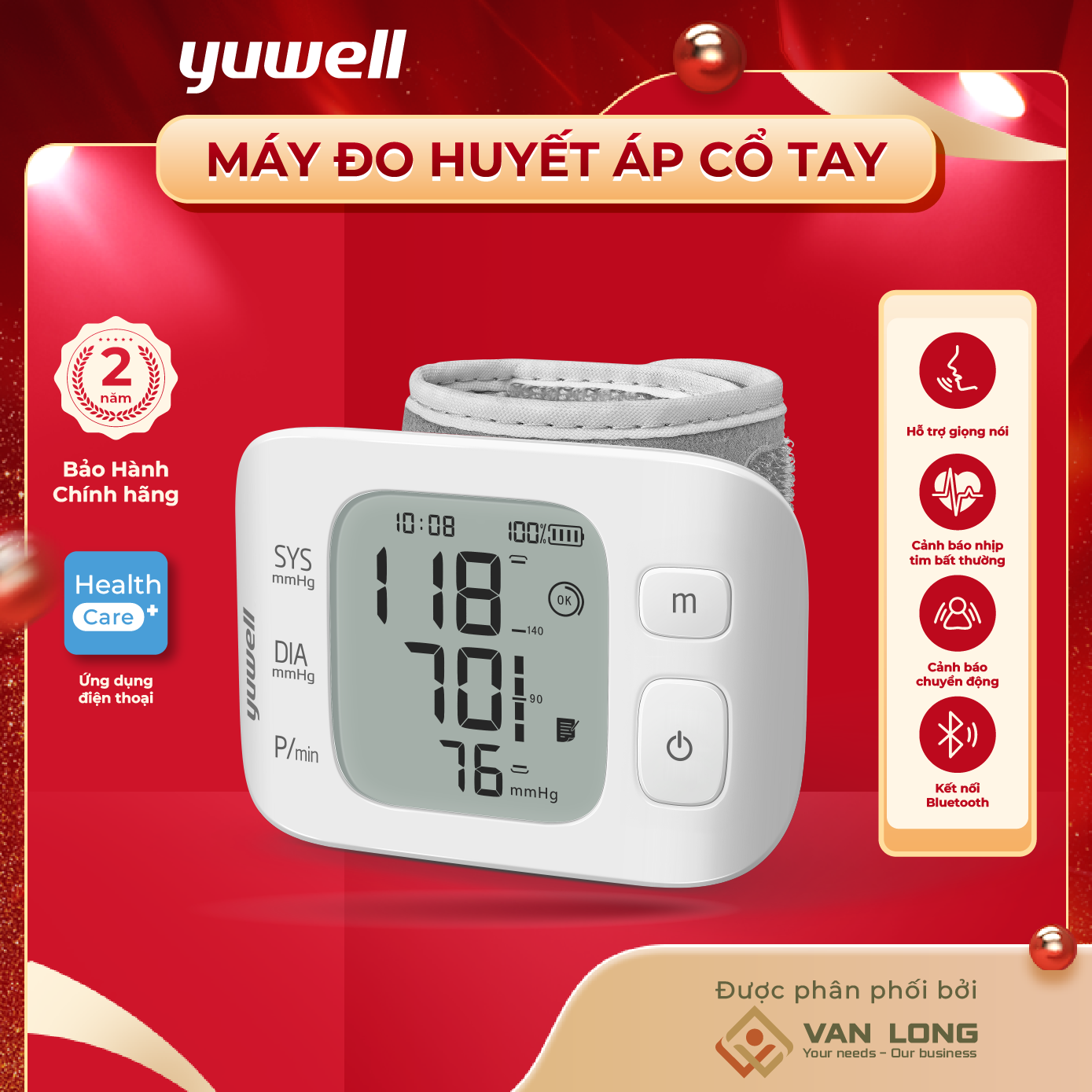 [FREESHIP] Máy đo huyết áp Yuwell YE8800AR Sale đầu năm, huyết áp cổ tay bảo hành chính hãng 24 tháng