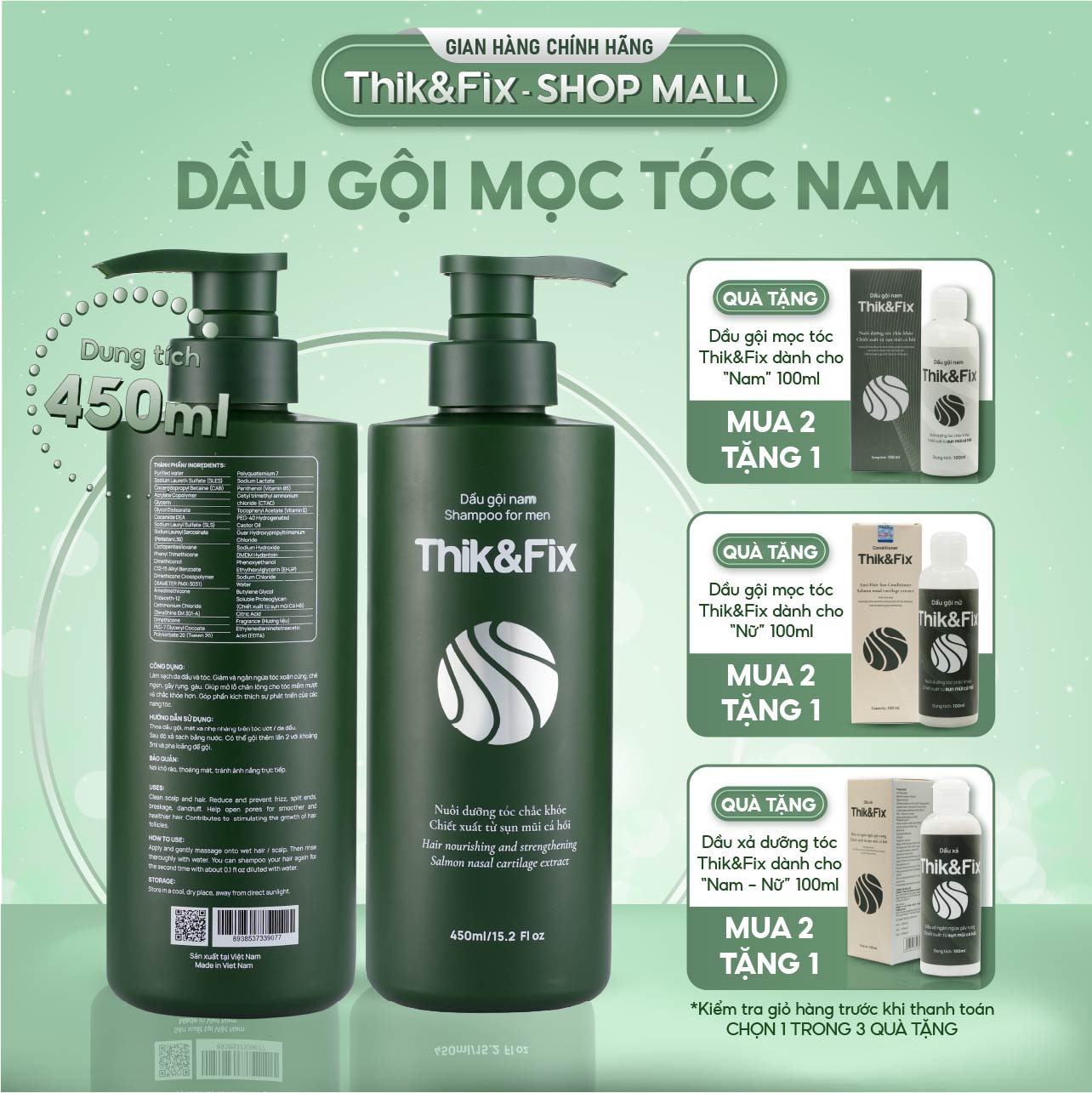 Dầu gội kích thích mọc tóc thảo dược Thik&Fix dành cho Nam - Giúp sạch gàu, loại bỏ bã nhờn, dưỡng tóc chắc khoẻ