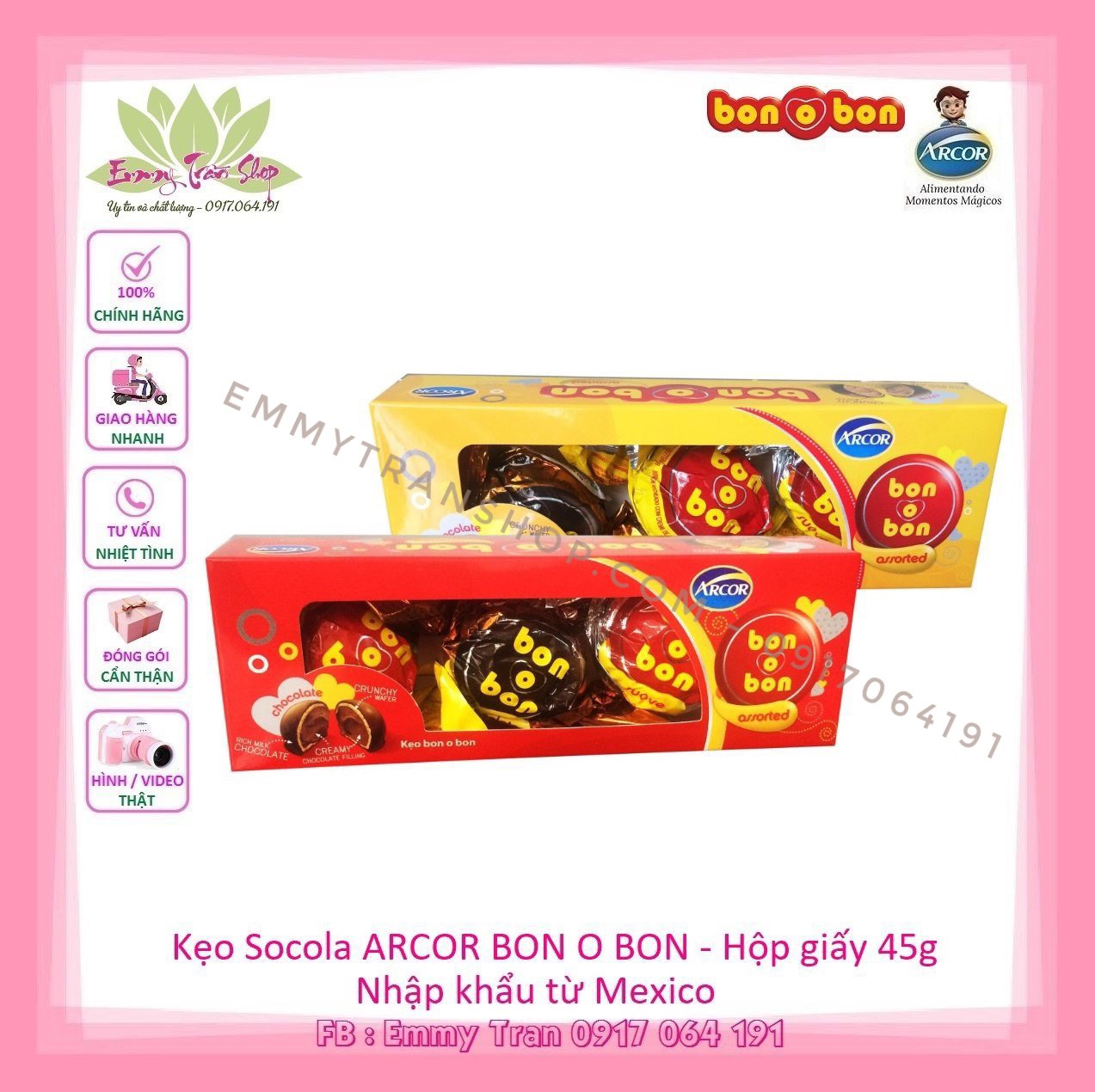 Kẹo Arcor Bon O Bon Chocolate 45gr hộp - Nhập khẩu từ Mexico  EmmyTran Shop