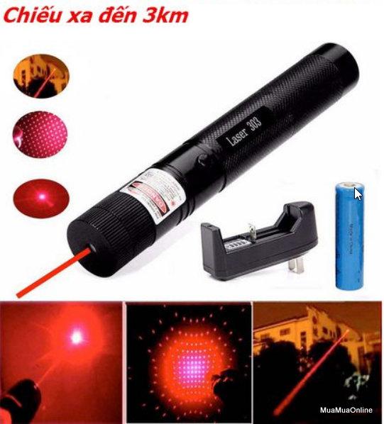 Đèn Pin Laser 303 Tia Xanh, Đỏ Siêu Sáng Cao Cấp Chiếu Cực Xa