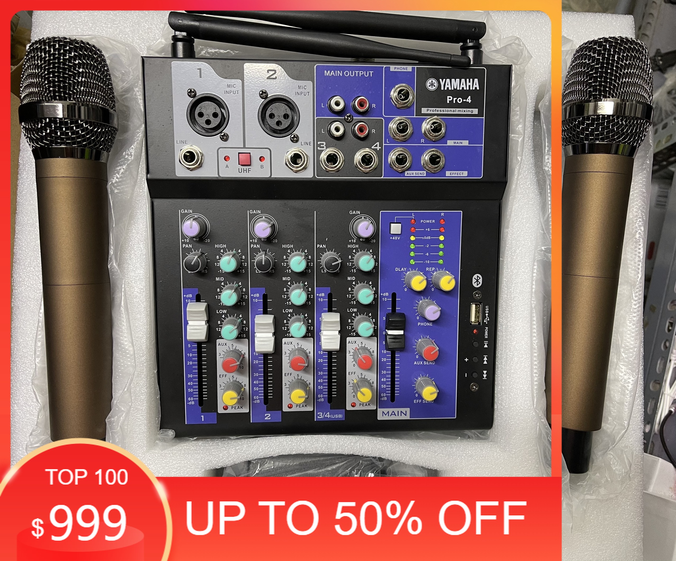 Bộ mixer f4 usb + kèm 2 mic không dây chuẩn hay bản nâng cấp của mixer g4 cực hay