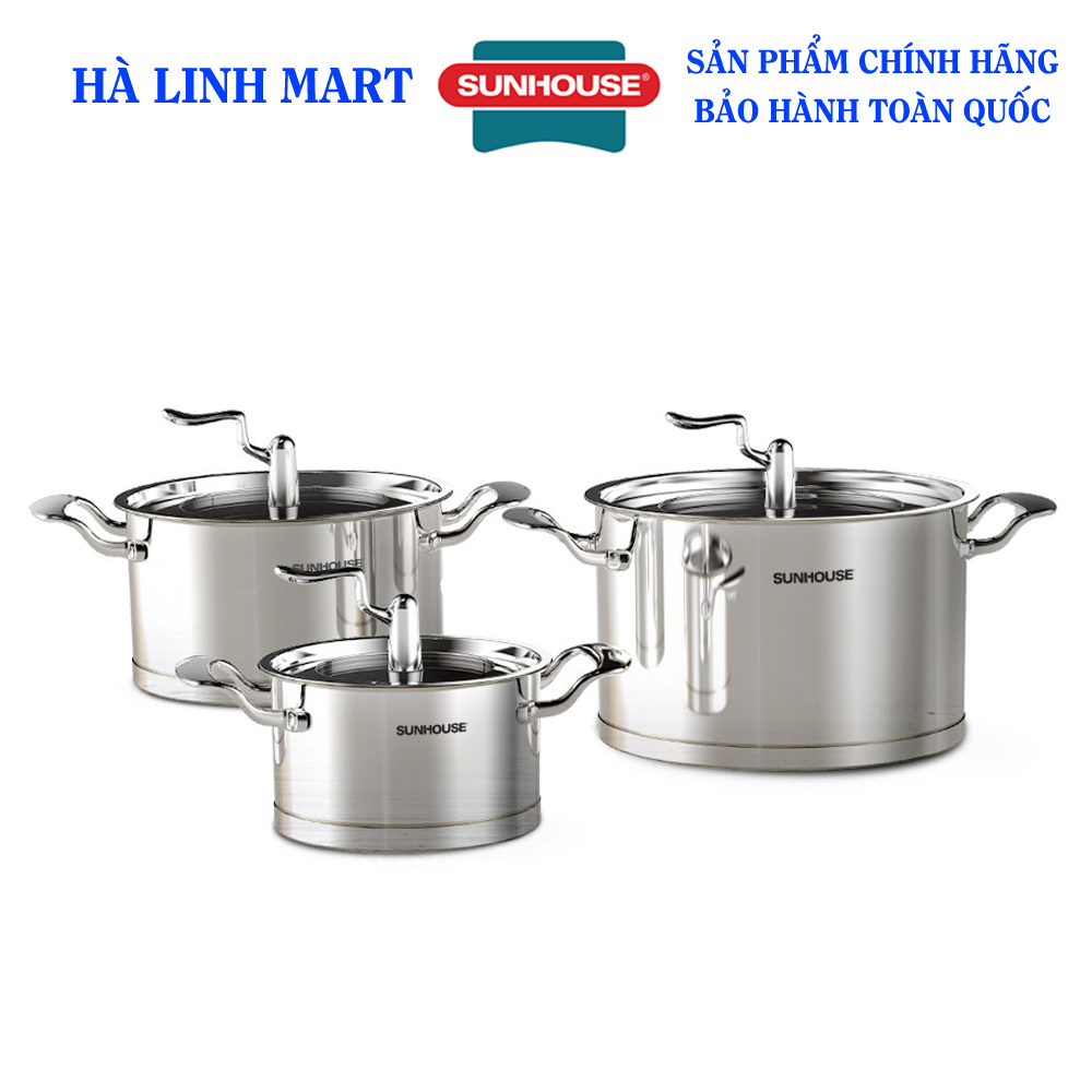 Bộ nồi inox 304 5 đáy sunhouse shg2503msa - bộ nồi inox sunhouse - bộ nồi dùng bếp từ - nồi đáy từ - hàng chính hãng