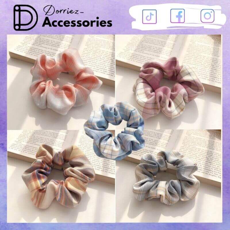 Dây buộc tóc, cột tóc vải scrunchies caro xinh xắn Dorriez