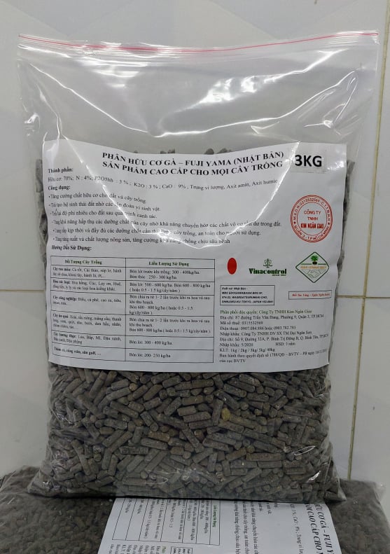 Phân gà hữu cơ fujiyama - bao 3kg - sản phẩm cao cấp cho mọi loại cây trồng