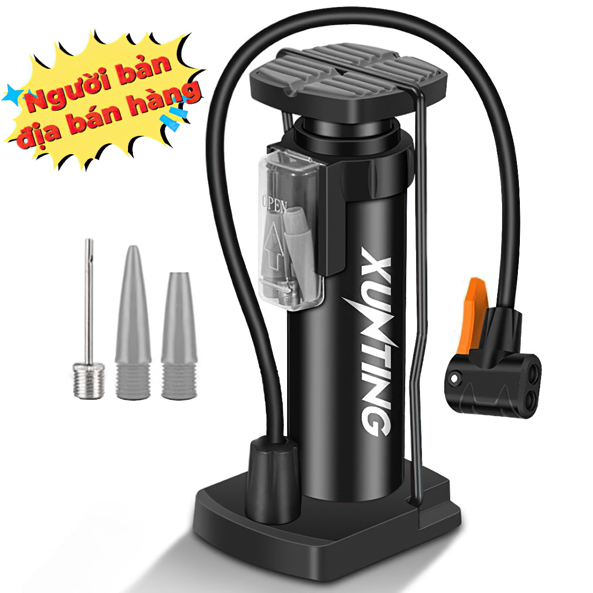 Bơm xe máy xe đạp nhỏ gọn Kiotool đầu van đa năng