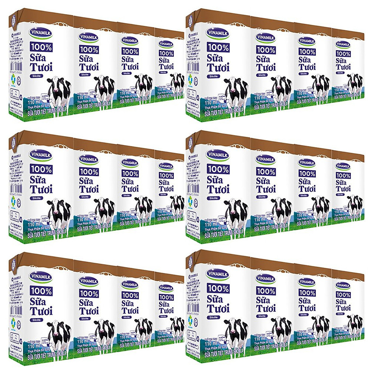 Combo 6 lốc sữa tươi tiệt trùng vinamilk sôcôla - lốc 4 hộp x 110ml