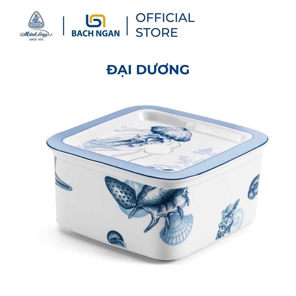 Hộp đựng thức ăn bằng sứ 15 cm - Đại Dương - Minh Long có nắp đậy, đựng thực phẩm, trái cây rất tiện lợi, giữ nhiệt tốt