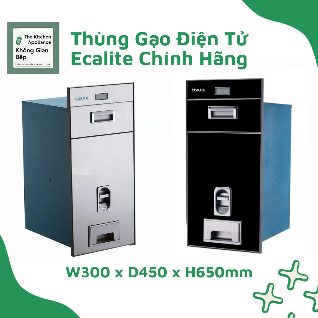 Thùng gạo điện tử mặt gương ecalite cao cấp - thiết kế âm tủ hiện đại sang trọng