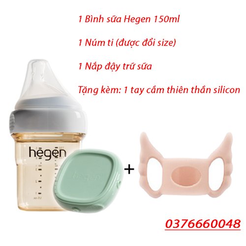 Combo bình sữa Hegen 150ml/240ml + nắp trữa sữa + tặng kèm tay cầm bình sữa cánh thiên thần [Hàng chính hãng phân phối tại Việt Nam]