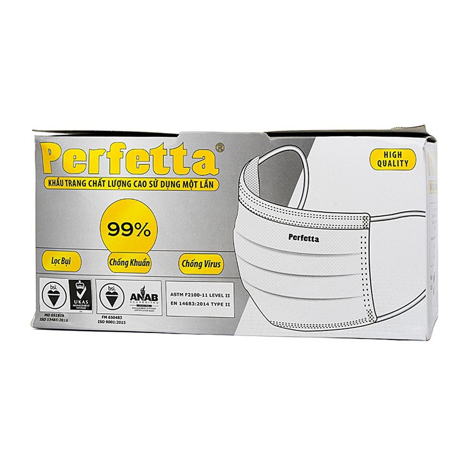 Khẩu trang y tế lọc bui Perfetta Moderate 3 lớp 50 cái hộp màu trắng