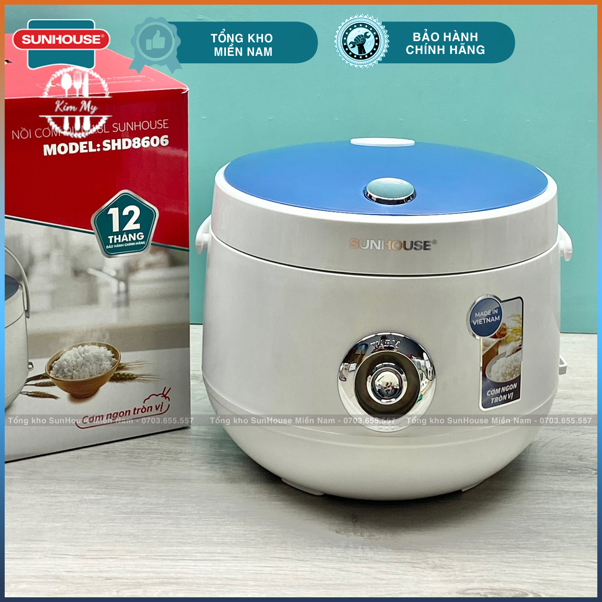 Nồi cơm điện chống dính 1,8l white color - sunhouse shd8606 - fullbox