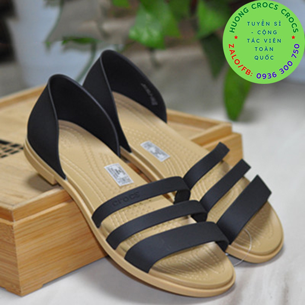Sandal nhựa đi mưa crocs tulum open flat cho nữ màu đen