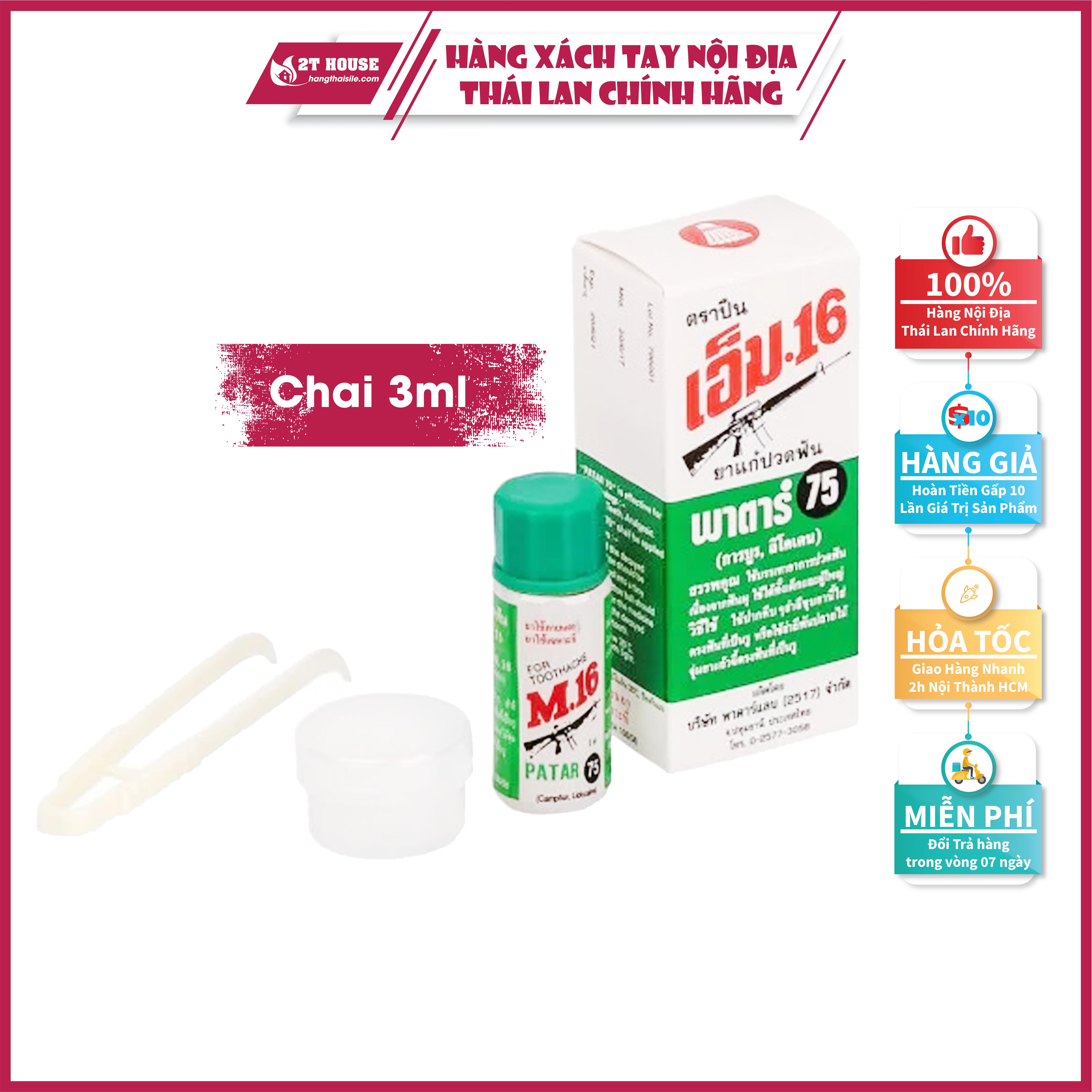 Dầu bôi giảm đau nhức răng/sâu răng kèm nhíp nhựa Patar M16 Thái Lan chai 3ml 2T House Shop Hàng Thái Lan Nội Địa Chính Hãng