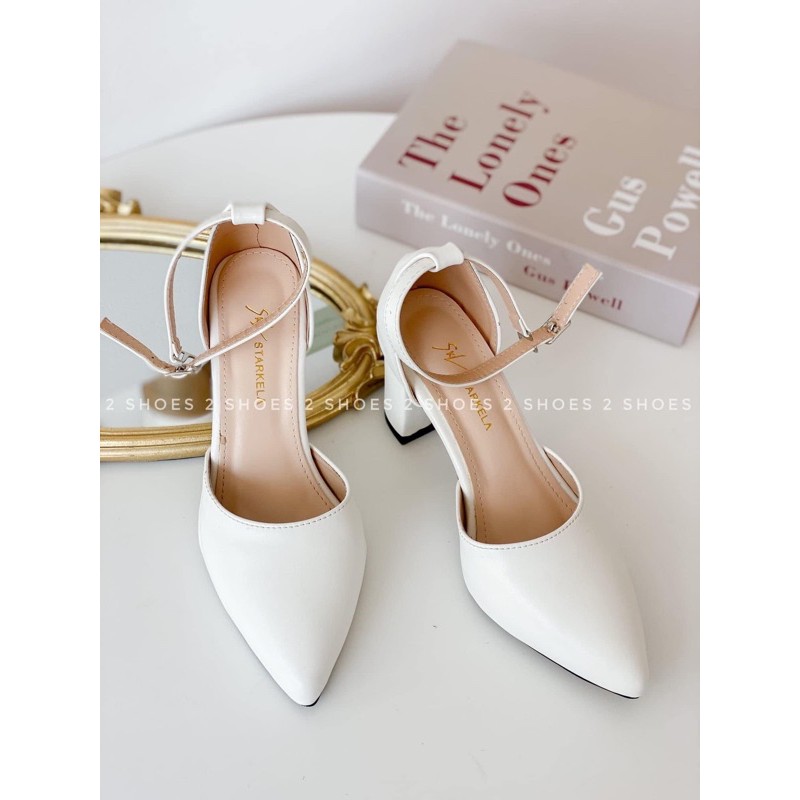 Giày sandal nữ màu trăng bít mũi gót vuông 5cm