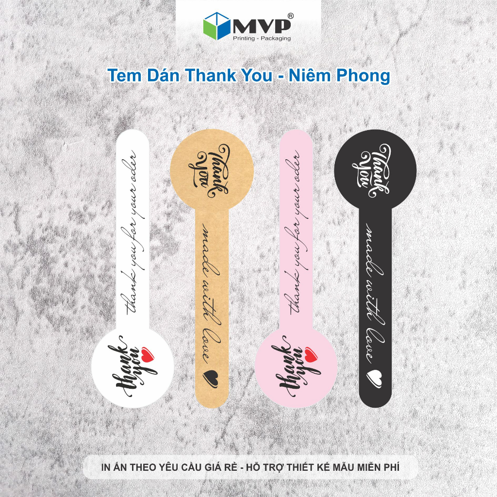 Tem dán kraft dài handmade with love - tem niêm phong thank you kt cm