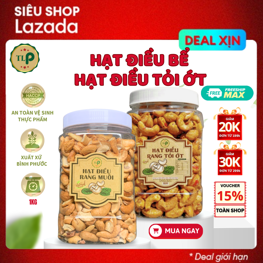 HẠT ĐIỀU RANG TỎI ỚT VÀ HẠT ĐIỀU BỂ RANG MUỐI TÂN LỘC PHÁT COMBO 1KG - MỖI HỘP 500G