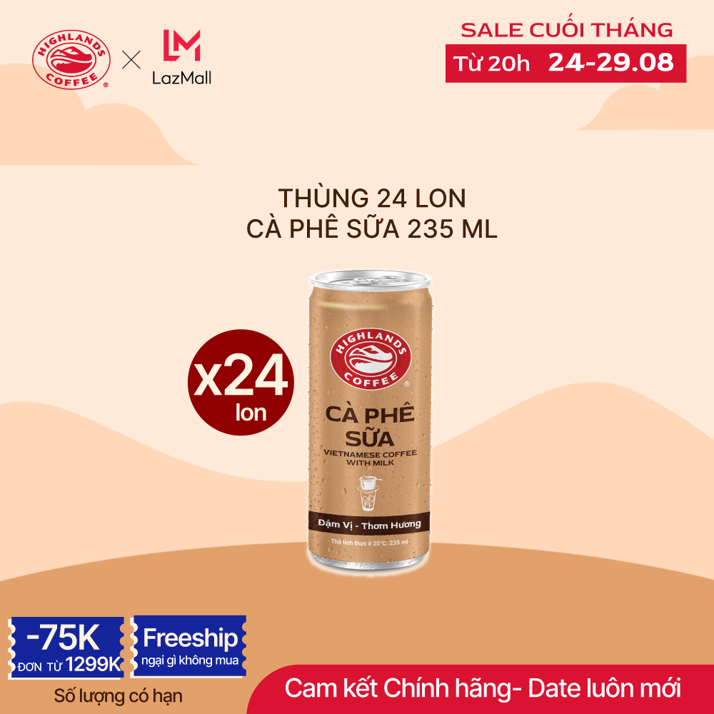 Thùng 24 Lon Cà Phê Sữa Đá Highlands Coffee 235ml/lon.