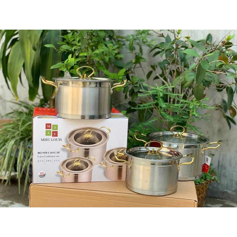 Bộ Nồi 3 Món Inox 304 Cao Cấp MISU LOUIS 18-20-22CM bộ nồi 3 món MISU LOUIS Chính Hãng,Đáy Liền Nguyên Khối 3 Đáy,Sử Dụng Mọi Loại Bếp tay cầm chắc trẵn tỏa nhiệt nhanh,lắp kính cường lực hàng cao cấp tiện ích an toàn sức khỏe