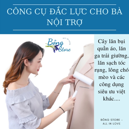 Bộ cây lăn bụi quần áo BONGSTORE, con lăn tóc rụng, lăn ga giường, lông chó mèo với băng dính 16cm kèm 3 lõi thay thế