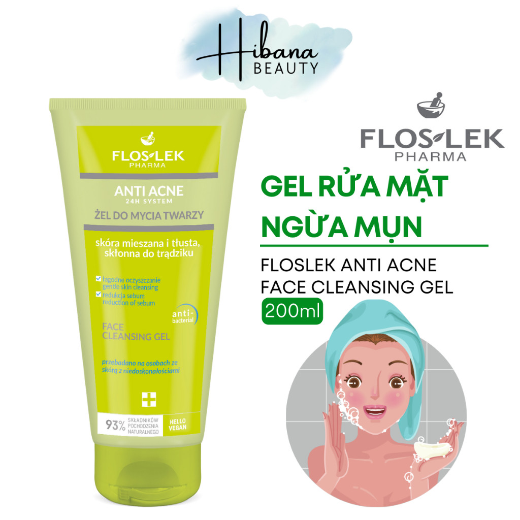 Sữa rửa mặt FLOSLEK Anti Acne Face Cleansing Gel dành cho da dầu mụn 200ml