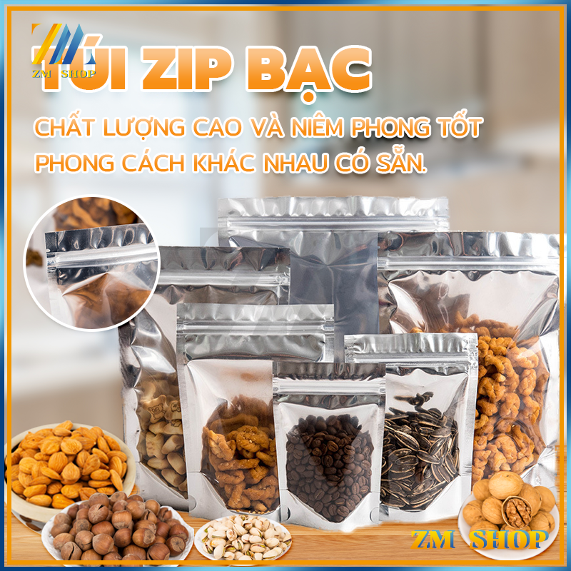 Túi zip bạc 1 mặt bạc(50 túi mỗi gói)túi zip đáy đứng một mặt bạc đựng thực phẩm cao cấp