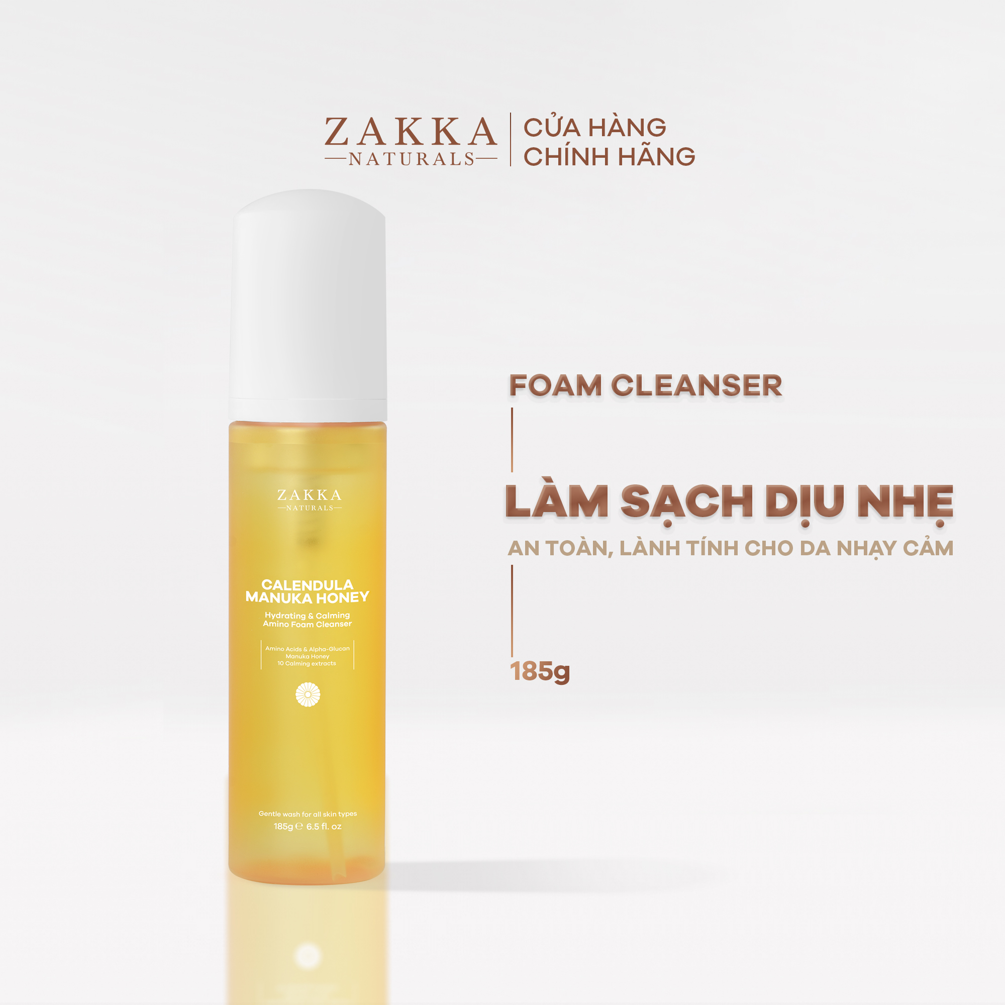 Sữa Rửa Mặt Hoa Cúc Làm Sạch Dịu Nhẹ Dưỡng Ẩm Calendula Manuka Honey Hydrating & Calming Amino Foam Zakka Naturals 185g