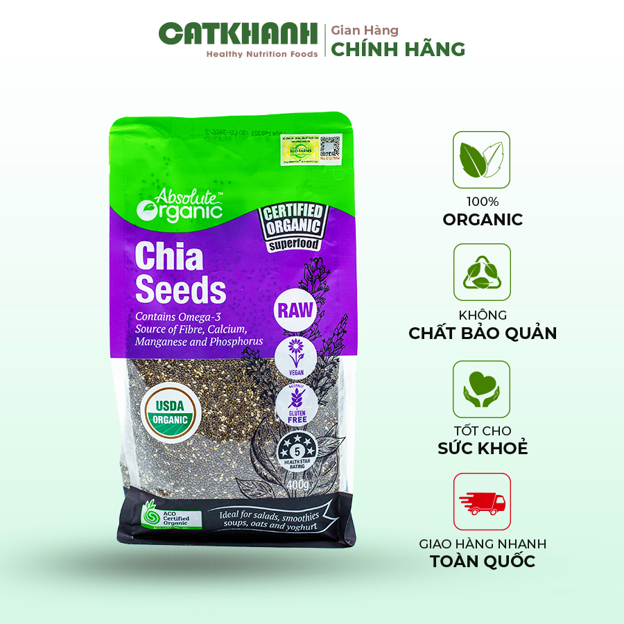 Hạt Chia Úc Chính Hãng Ăn Kiêng Tăng Cường Sức Khỏe Organic ABSOLUTE Túi 400gr/1kg