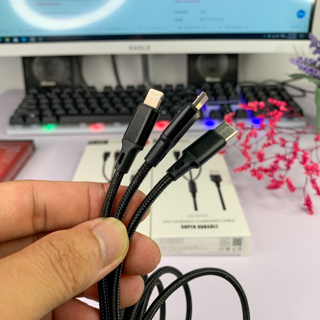 Dây Sạc 3 đầu ZUZG | Cáp Sạc Nhanh 3 in 1 Chân Lightning (iPhone), Micro (Androi), Type C (ĐT Đời Cao)